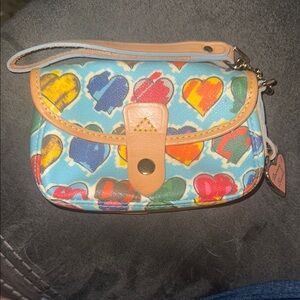 Dooney & Bourke Colorful Heart Pattern Wristlet Small Designer Bag